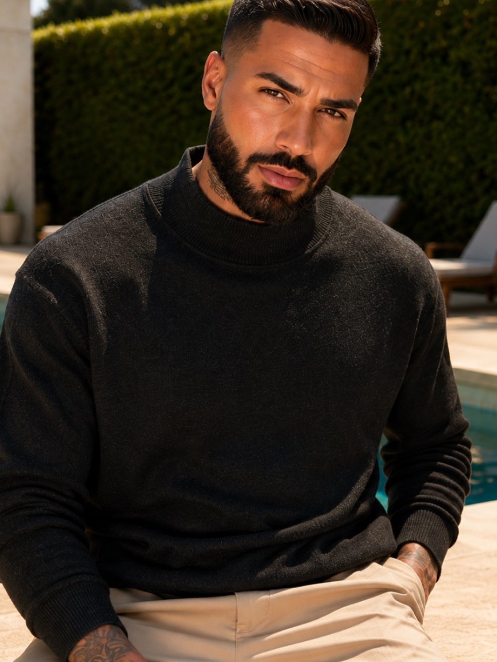 Donna Karan Black Wool Blend Mock Turtleneck Sweater Mens Medium 46 Chest